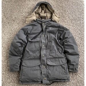 Vintage Eddie Bauer Premium Goose Down Puffer Parka Jacket Men L Light Gray READ